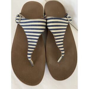 Fit Flop Blue Denim & White Stripe Thong Sandals Sz Us 11 Micro Wobble board